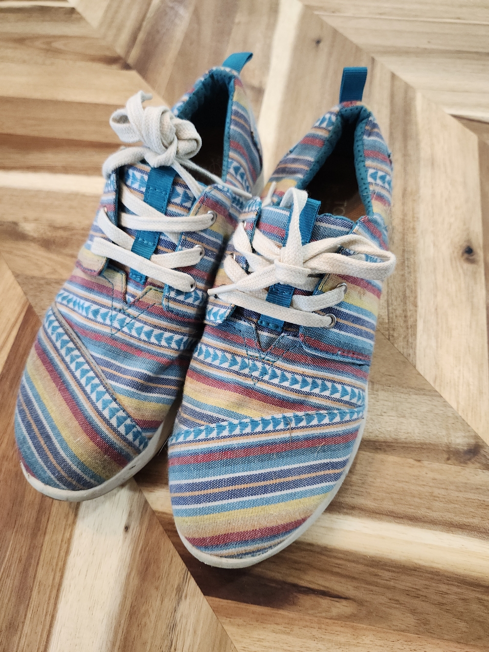 Toms Teal-Trim Multicolor Striped Canvas Slip-Ons